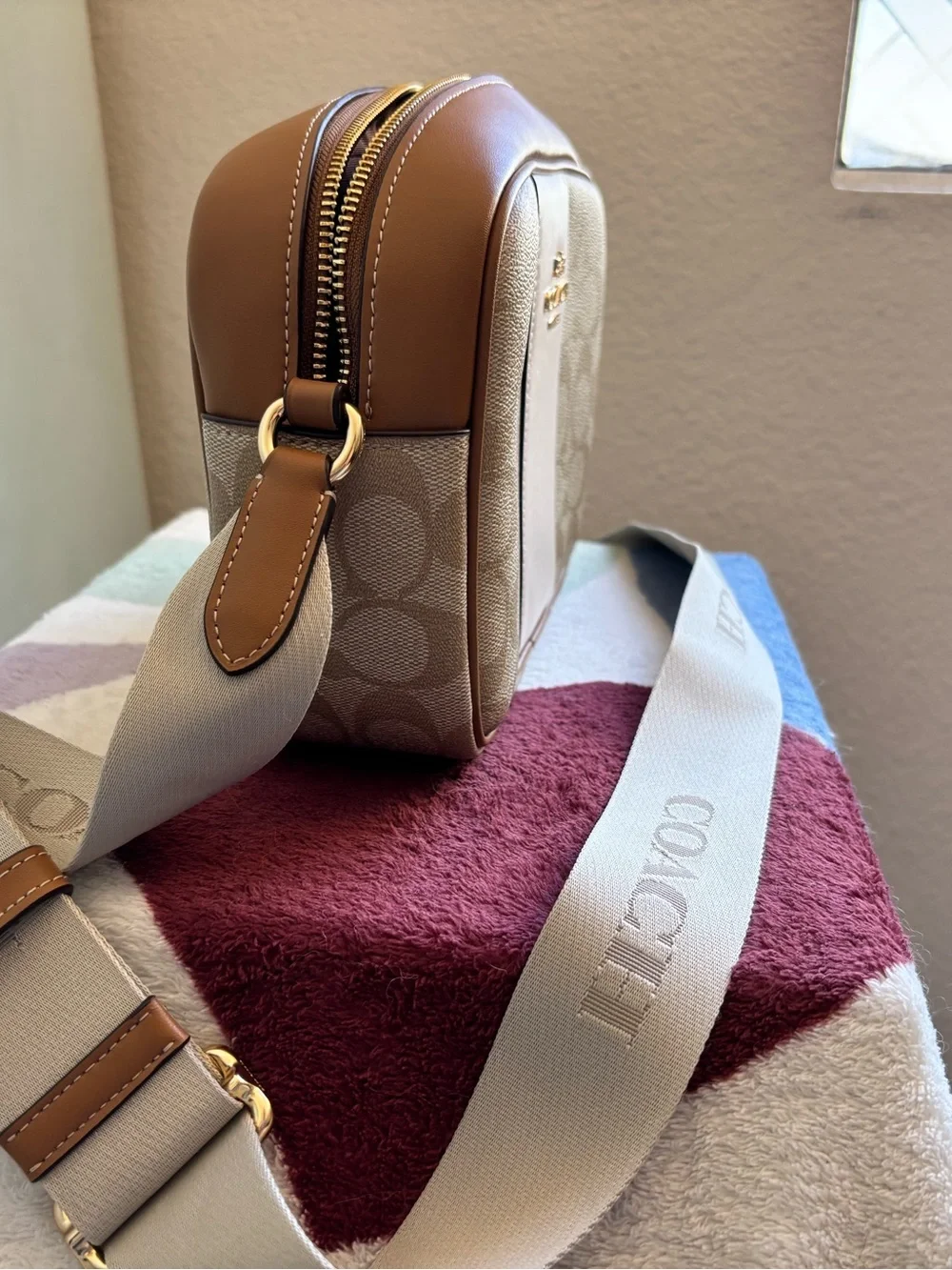 Coach Tan & Cream Signature Canvas Camera Bag